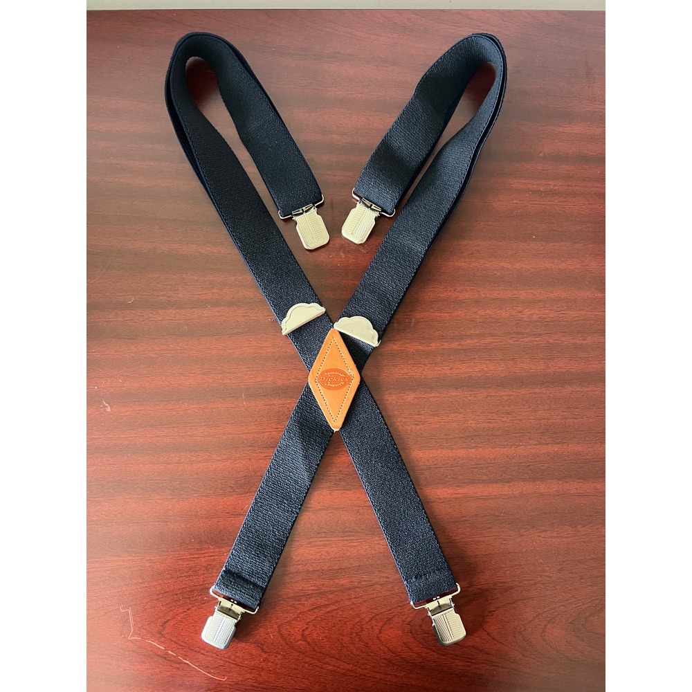 Dickies Mens Heavy Duty 1.5 Inch X-Back Clip-On Elastic Suspenders Navy Blue